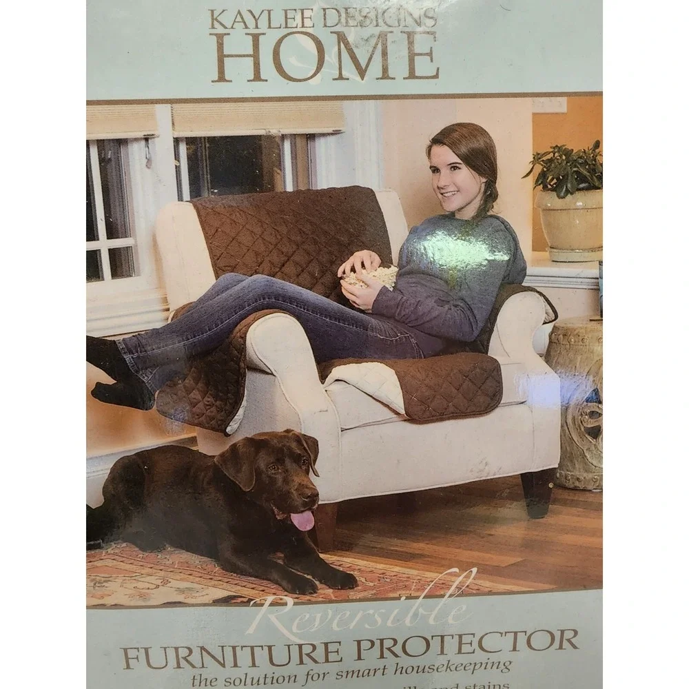 Quilted Armchair  Cover Reversible Seat Protector -  Brown  75